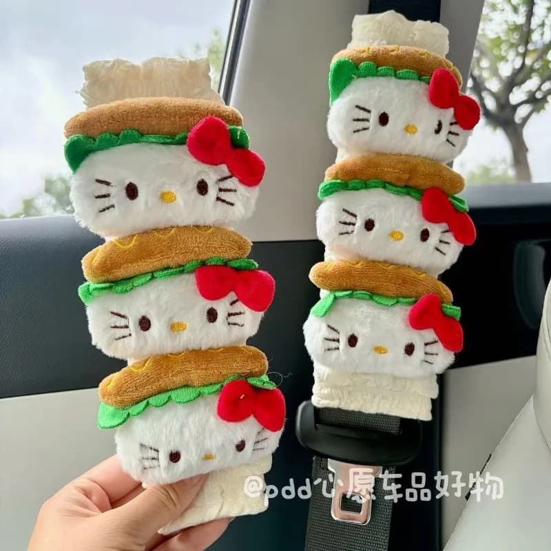 Nuovo Copri Cintura di Sicurezza Anime Sanrio Hello Kitty Burger Stack, Imbottitura Spalla Anti-Schiacciamento, Decorazione Interna Auto Kawaii, Regalo