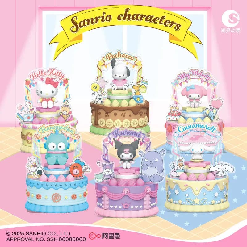 Sanrio Sweet Bakery Cake Blind Box Figure Trendy Sound Light Up Building Toy Hello Kitty Kuromi Action Figure Collectible Gifts