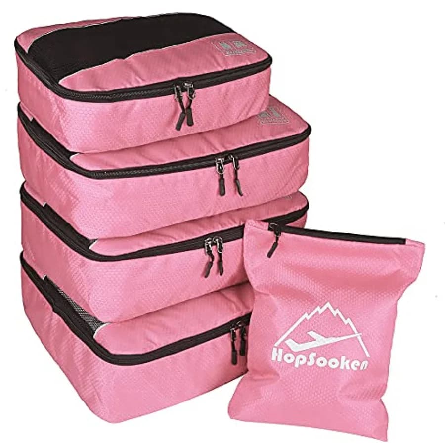Set of 5 Cubes Organizers for Valigies, Large Bag Organizers for Bags in Black and Blue with 4 Cubes and 1 Bag for Linens, Ideal for Travel