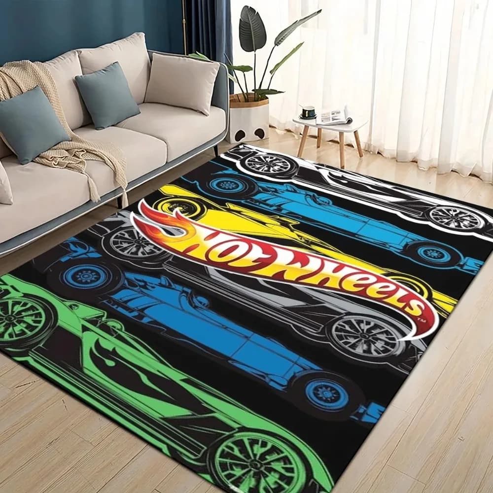 Tappeto per cartoni animati per auto da corsa per soggiorno, camera da letto, divano di casa, decorazione per bambini, tappetino antiscivolo, arredamento per camera da letto