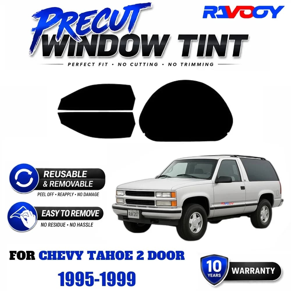 RAVOOY Precut Window Tint, Reusable Removable EPU Film, Custom Fit for Chevy Tahoe 2 Door 1995-1999, UV Heat Protection