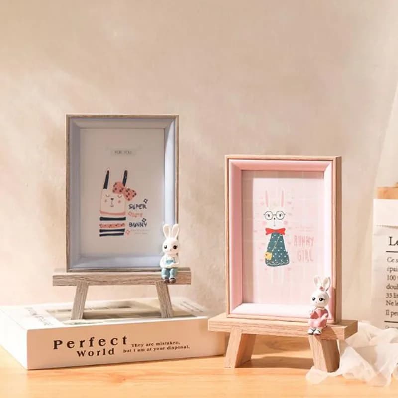 6 Inch Creative Cartoon Wooden Photo Frame Children Family Photo Decorated Holder Desk Display Picture Frame Home Decor