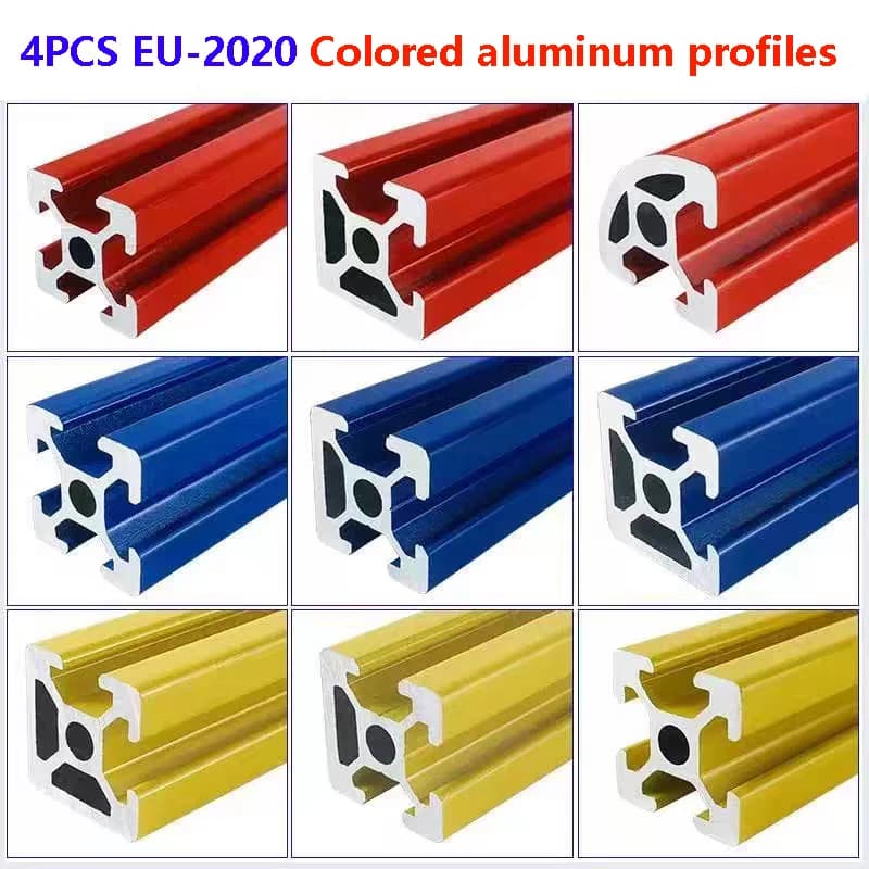 4PCS Standard UE 2020N1 2020N2 2020R 2020 Profilo in alluminio colorato con scanalatura a T utilizzato per stampanti 3D o cornici della linea di assemblaggio 20X20