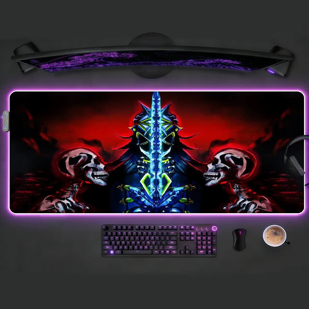 Tappetino per mouse Capitano Genshin Impact RGB LED, tappetino da scrivania antiscivolo, accessori da gioco in gomma, tappetino grande per tastiera da ufficio e gaming