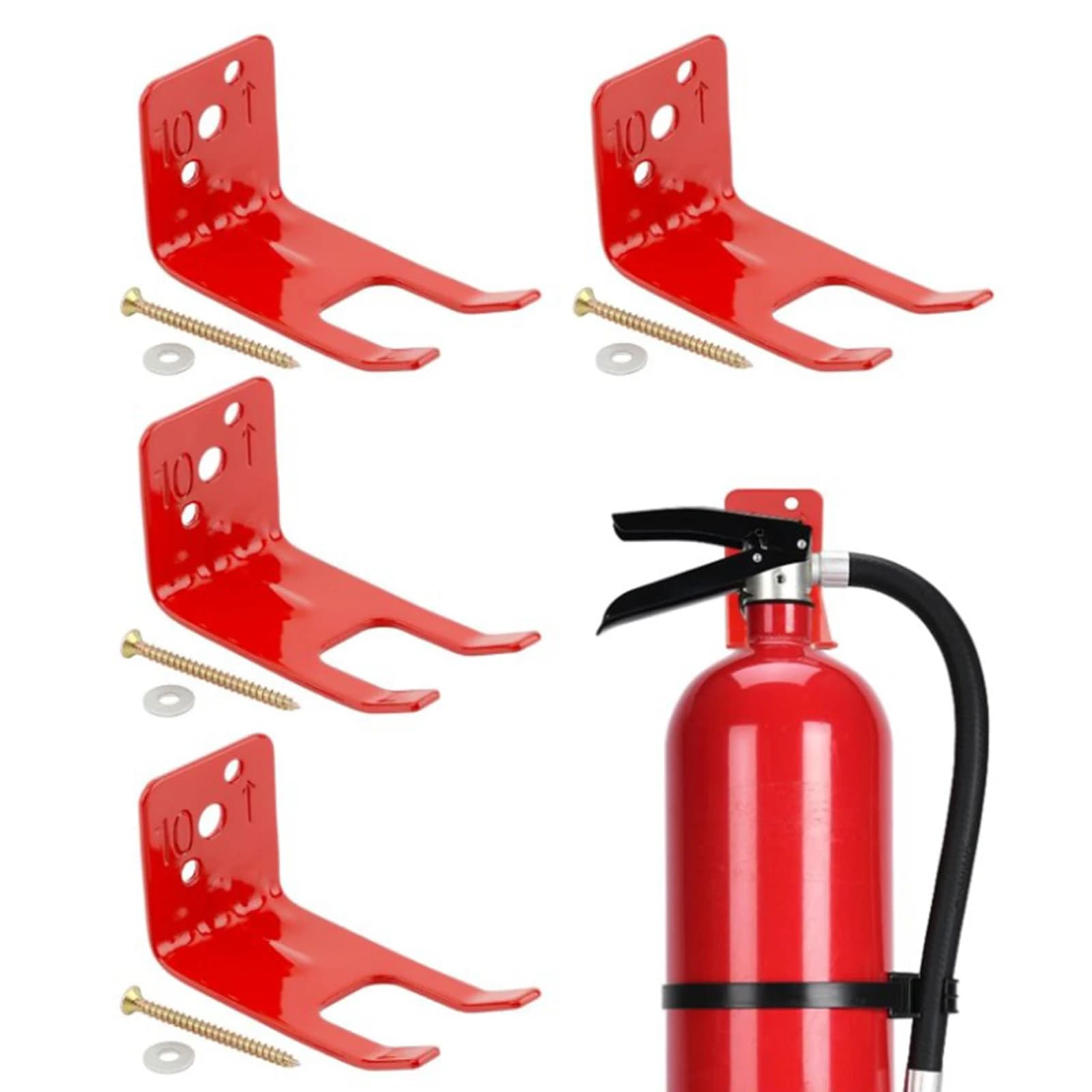 4 Set Universal Fire Extinguisher Brackets Red Heavy Duty Wall Mount Fork Slot 2.5CM Brackets for Large and Small Dry Chemical