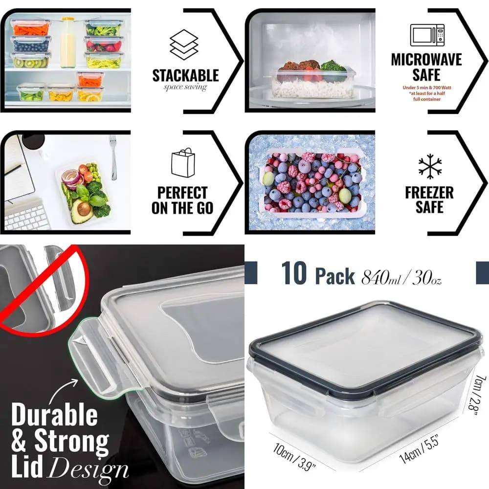 Contenitori per la preparazione dei pasti in plastica senza BPA da 20 pezzi con coperchi - Set di conservazione degli alimenti riutilizzabili e a tenuta stagna per la cucina