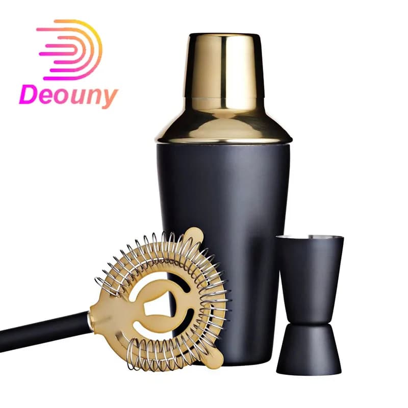 DEOUNY 3 pezzi nero elettrolitico e verniciato a spruzzo cocktail shaker accessori bar strumenti kit in acciaio inossidabile per barista