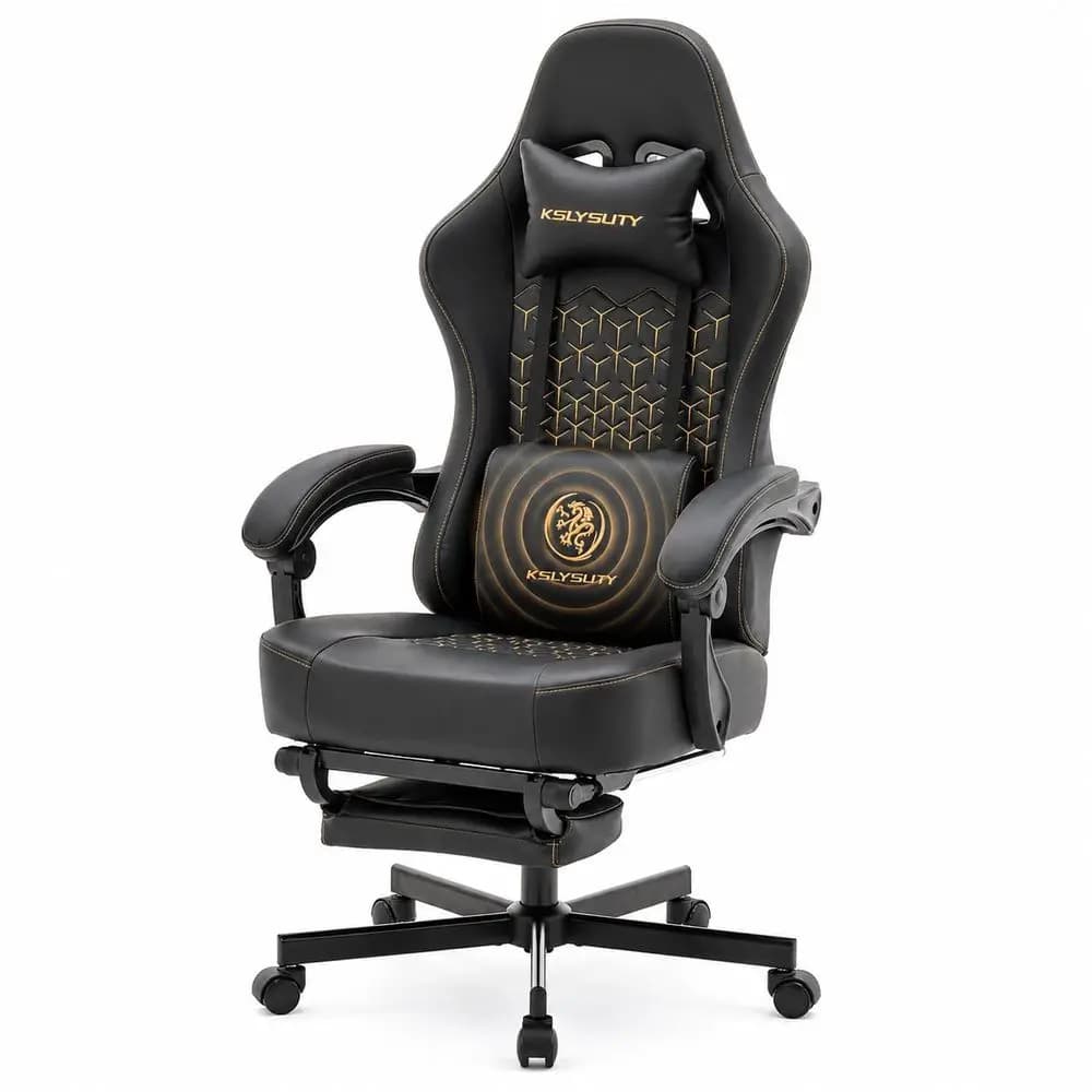 Desk Computer Gaming Chair for Adults, Ergonomic High Back Gamer Chair with Massage and Pocket Spring Cushion, Swivel Comfy Vid