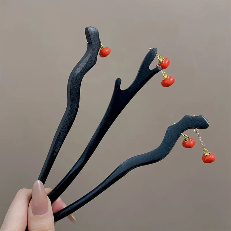 New Chinese ancient style elegant persimmon hairpin, tassel hair stick, fashionable headwear for girls, hair clip, durable hair accessory, high-quality gift, 1PC