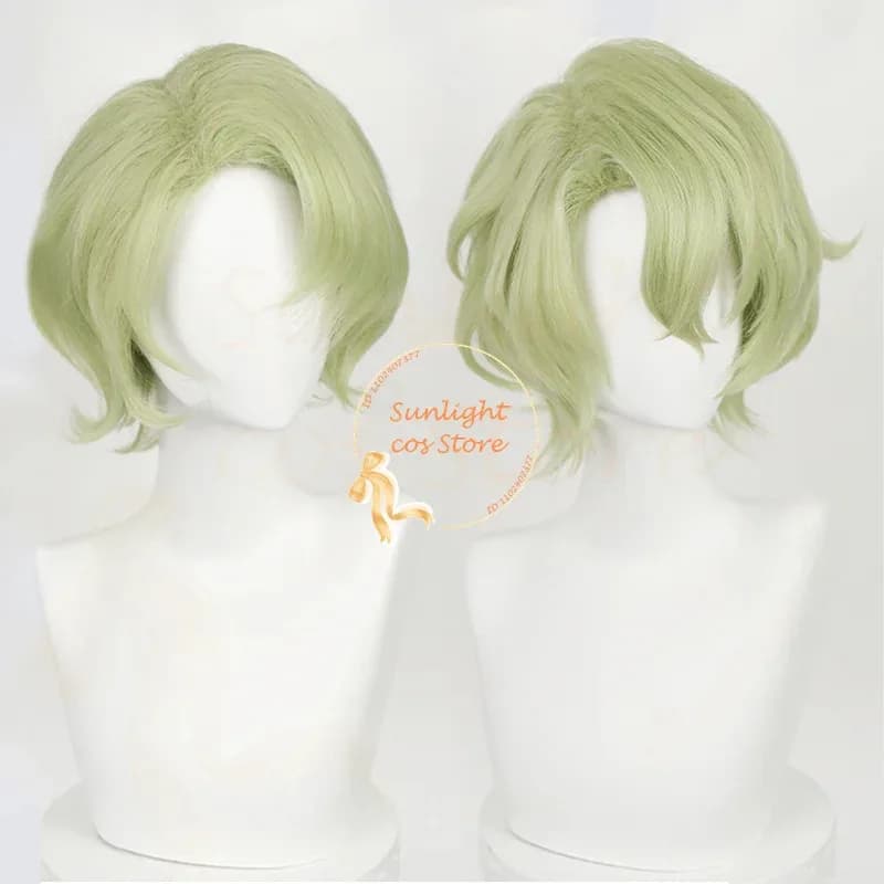 ES Tomoe Hiyori 37 cm Giallo Verde Ricci Capelli sintetici resistenti al calore Cosplay Anime + Cappellino per parrucca