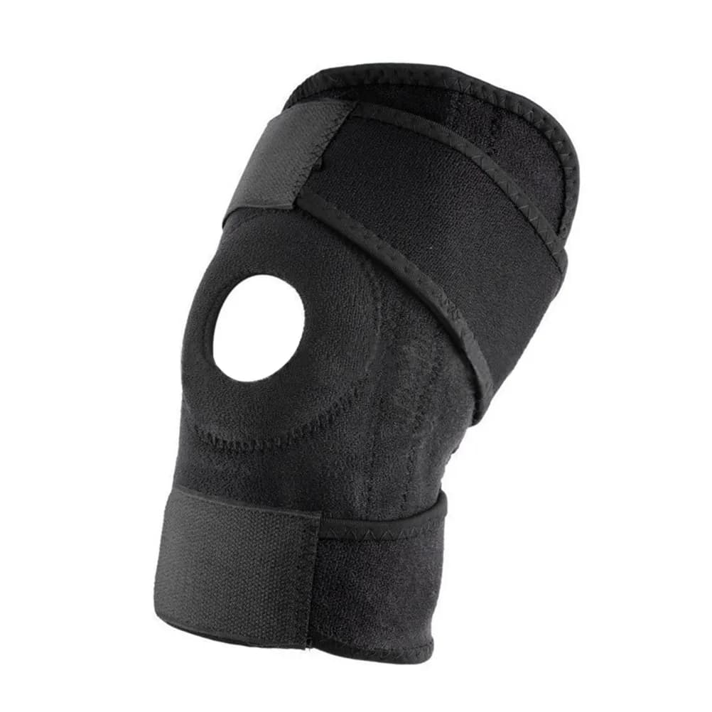 Supporto per Ginocchio Nero Regolabile con Fascia Aperta, Stabilizzatore Protettivo in Nylon per Artrite, Lesioni al Menisco e ACL