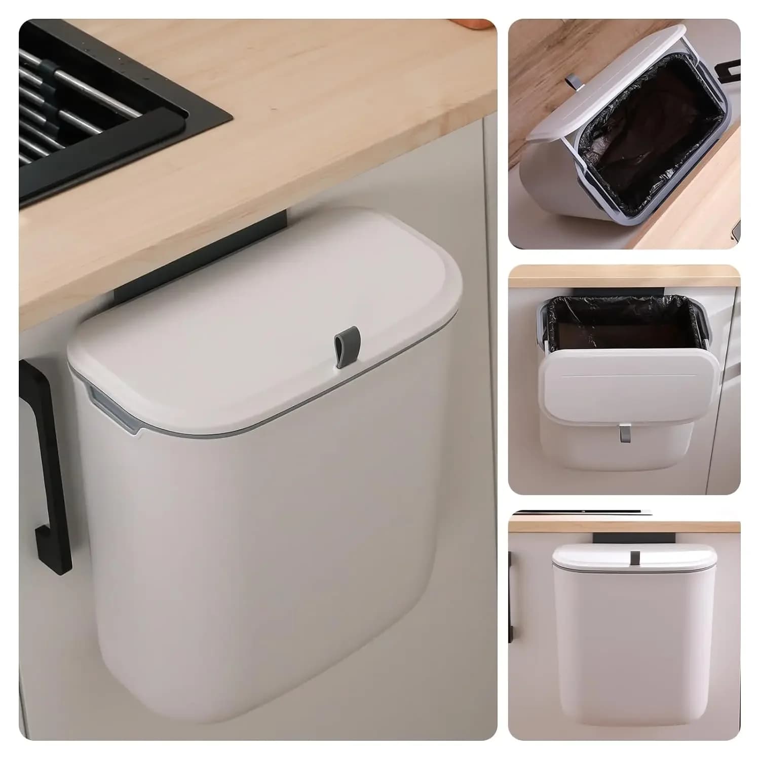 Kitchen Compost Bin Hanging Small Trash Can with Lid Under Sink Dual Installation Triple-Seal Odorless Kitchen Bathroom Office