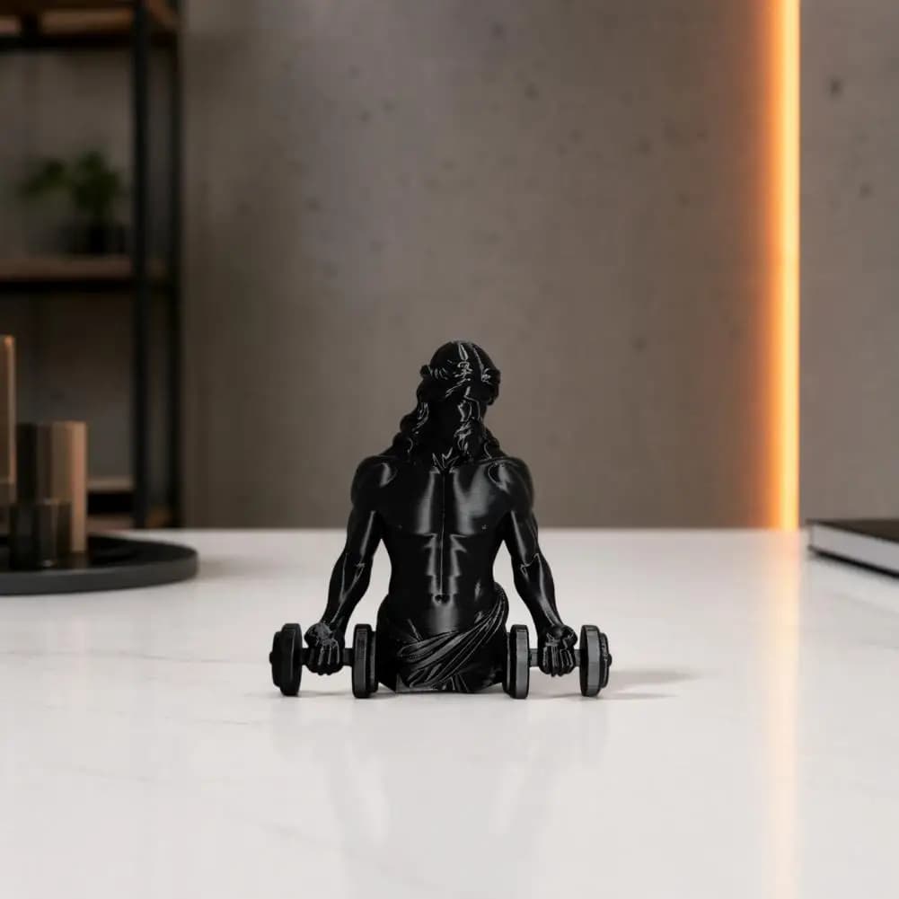 Mini Fitness Ornament 3d Printed Muscle Man Figurine with Dumbbells Matte Black Fitness Bodybuilder Statue Desk Decor for Gym