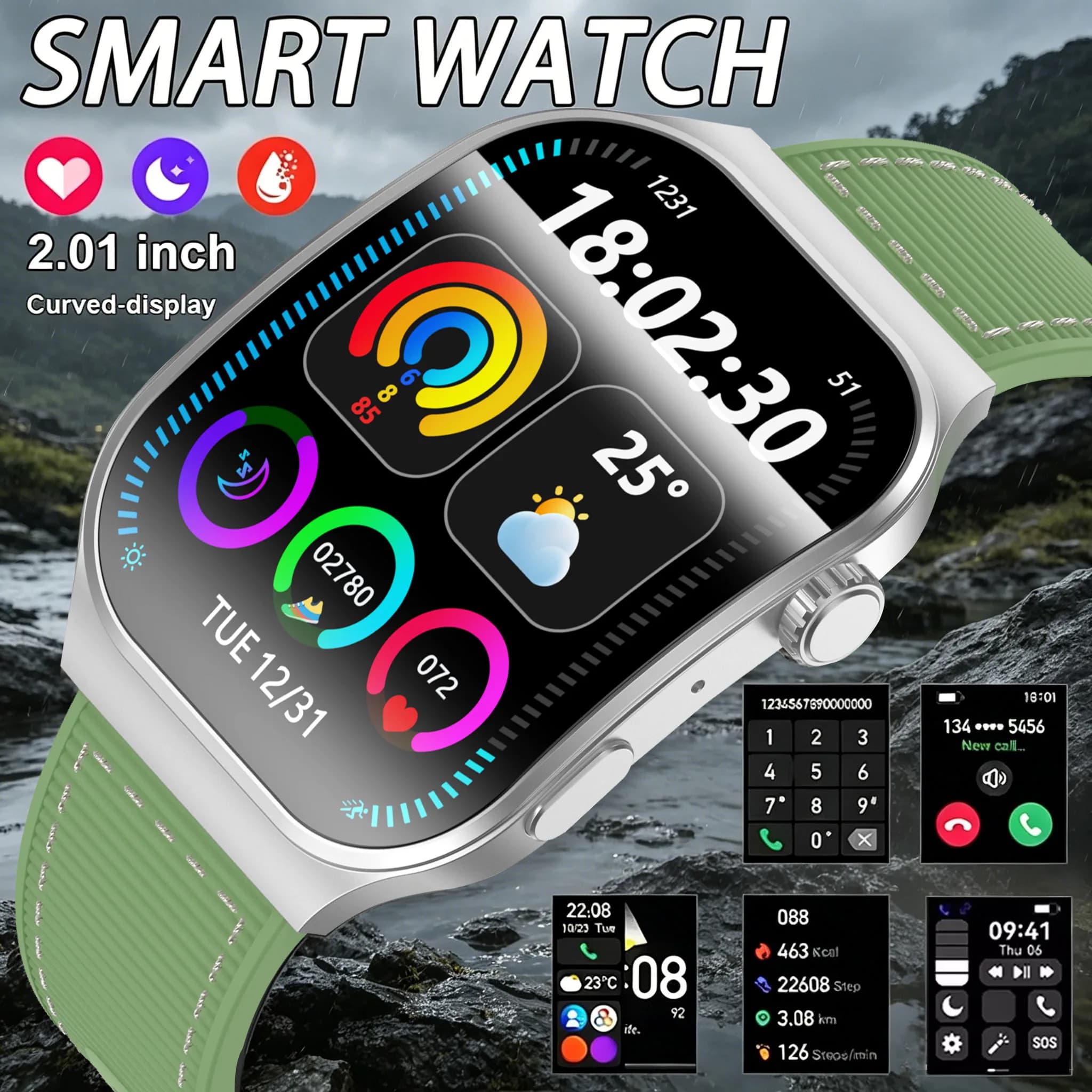 Nuovo Smartwatch T-Rex3 2026 per Uomo, Schermo Curvo HD da 2.01", Orologio Sportivo con Monitoraggio della Salute, Chiamate Bluetooth, Compatibile con Android e iOS