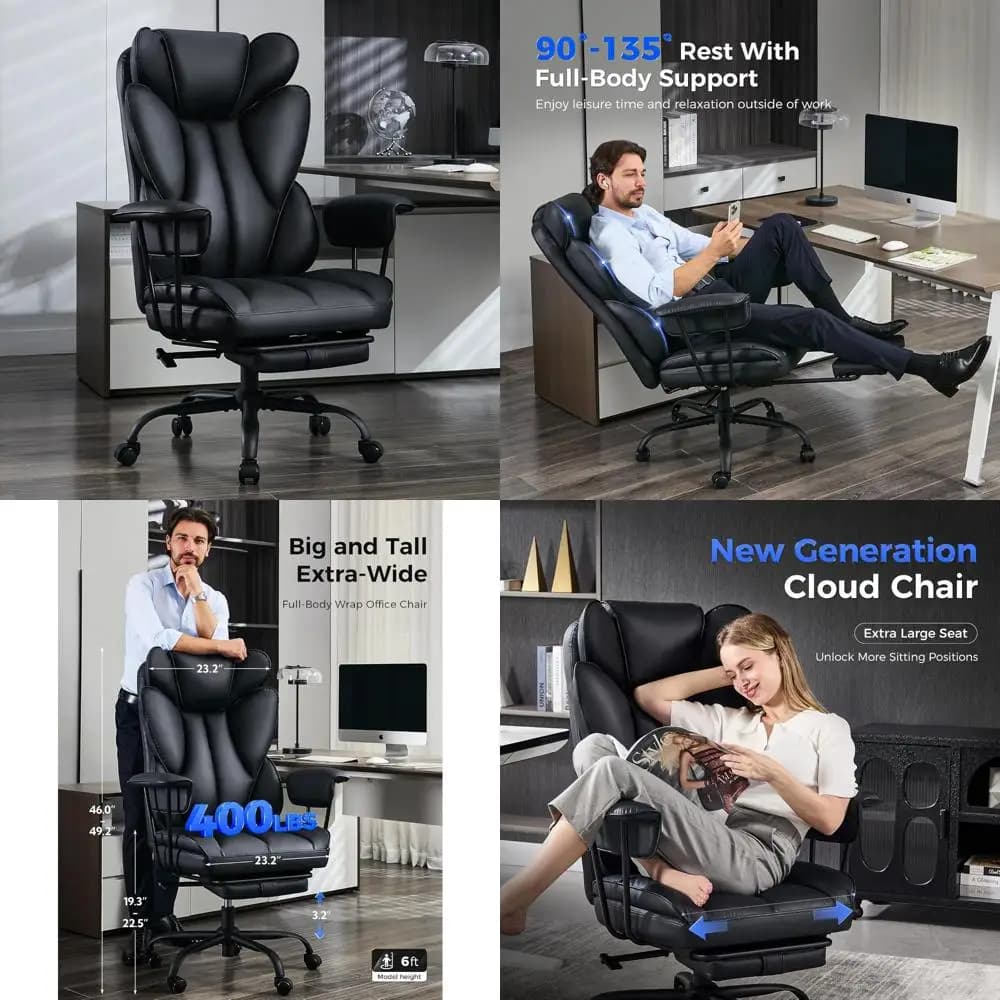 Sedia da ufficio grande e alta - Esecutive ergonomico largo 400 libbre con poggiapiedi, supporto lombare con schienale alto, computer da gioco reclinabile