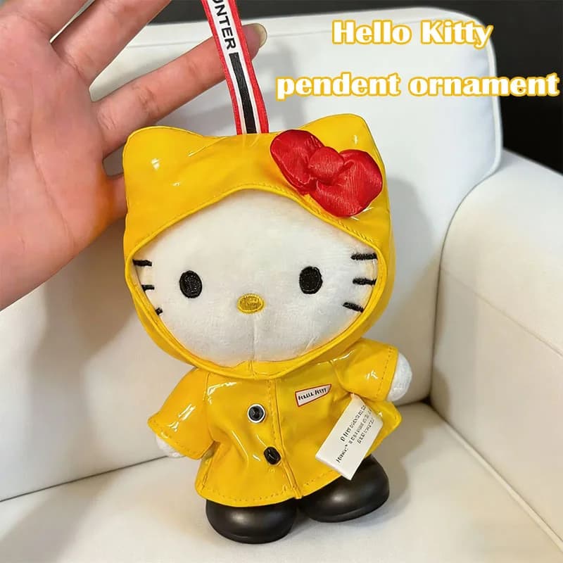 Hello Kitty Yellow Raincoat Plush Keychain Cute Bag Charm Kawaii Hanging Animal Pendant Kawaii Toy Collectible Gift
