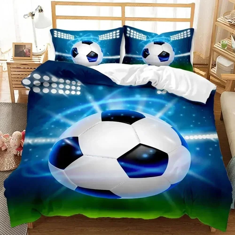 Set Copripiumino Calcio Top di Gamma, Stampa 3D Fiamma Blu, Set Copripiumino Sportivo in Morbida Microfibra per Letto Matrimoniale e King Size