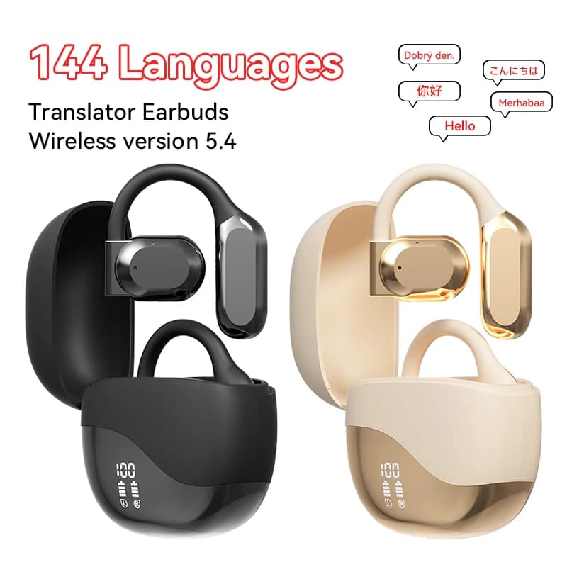 Real Time AI Translator Earbuds Bluetooth 5.4 Noise Cancelling Headphones Smart Voice Translator Ear Hook Translation Earphones