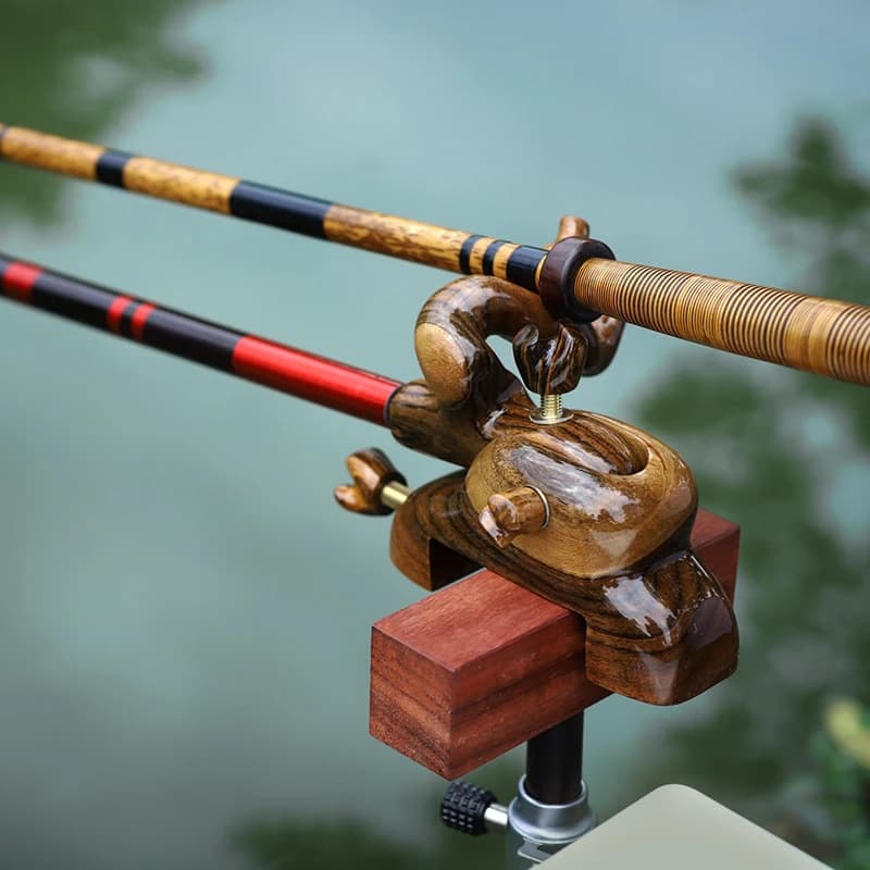 Supporto per Canna da Pesca CHILENT Regolabile in Legno Stile Giapponese, Accessorio per la Pesca con Elementi Asiatici, Porta Canna da Pesca
