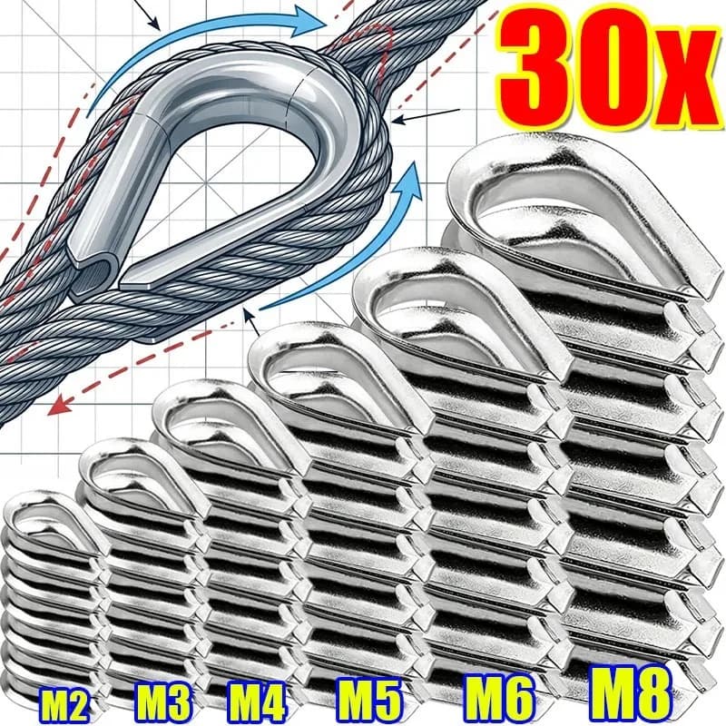 Kit di Accessori per Corda in Acciaio Inox 304 Antiruggine di Grado Marino, Anello di Protezione per Fune, Manicotto per Cavi, Uso Sicuro per Attrezzature di Imbracatura