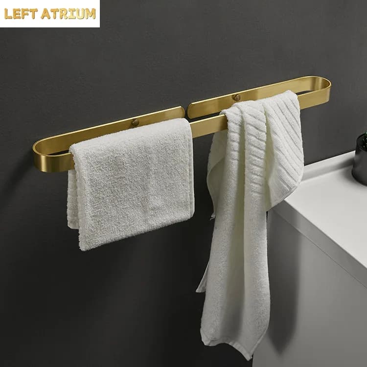 Bathroom light luxury towel rack bath towel rack towel ring space aluminum bathroom minimalist brushed gold single rod