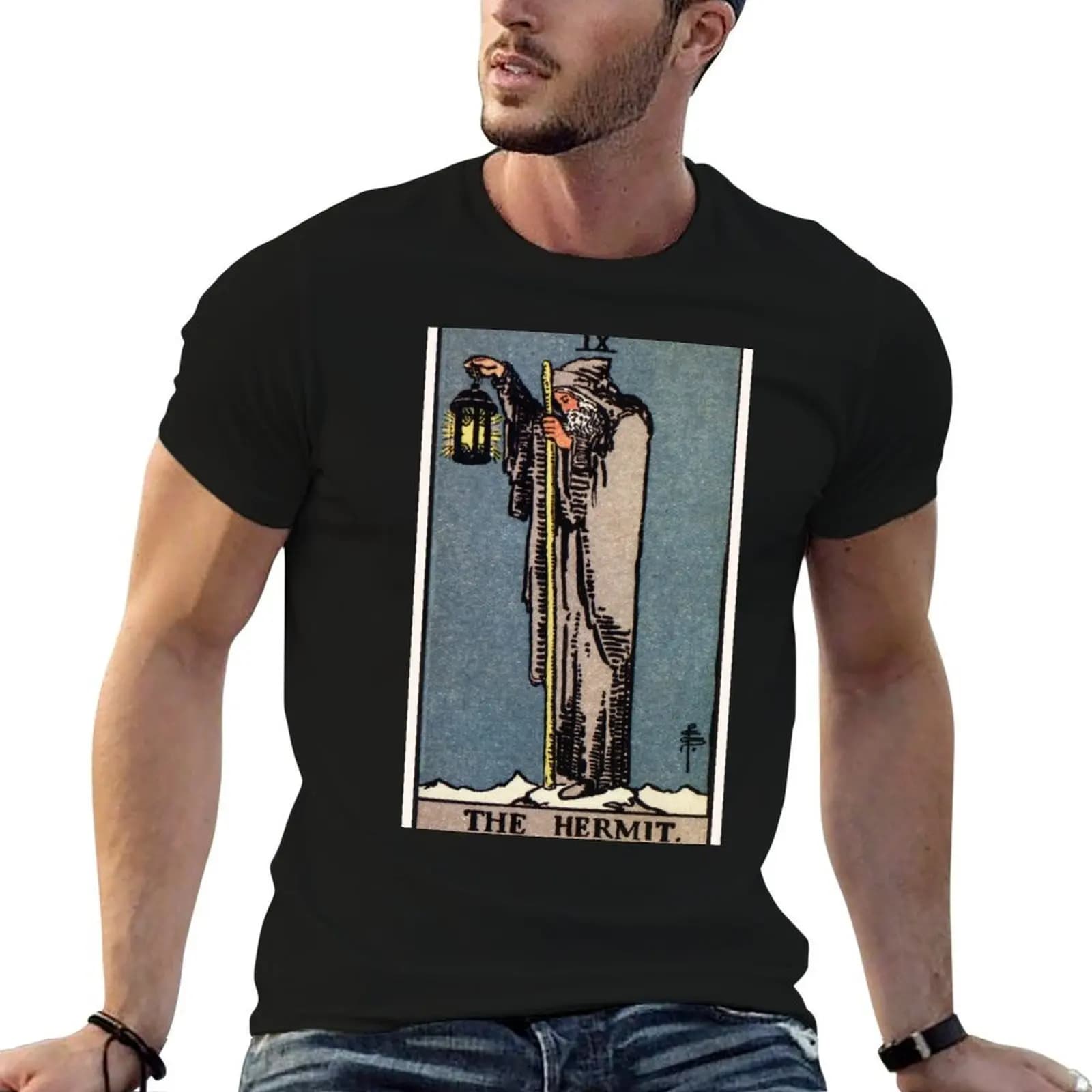 IX. T-shirt The Hermit Tarot Card, t-shirt da uomo, t-shirt grafiche, t-shirt in cotone, t-shirt da uomo 100% cotone, t-shirt grafica