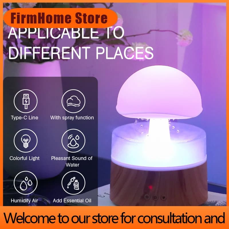 FirmHome Store500 Ml Rain Cloud Electric Air Humidifier Raindrop Aroma Diffuser Rain Water Drops Colorful Night Light Humidifier