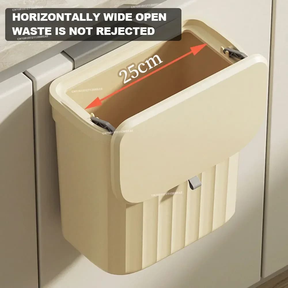 12L Kitchen Trash Can Wall Mounted Hanging Trash Bin with Lid Garbage Can for