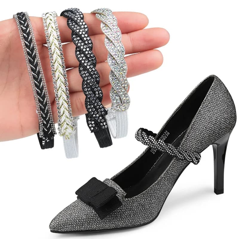 Lacci per Scarpe da Donna per Tacchi Alti, Cinturino Regolabile per Caviglia, Lacci Elastici con Strass
