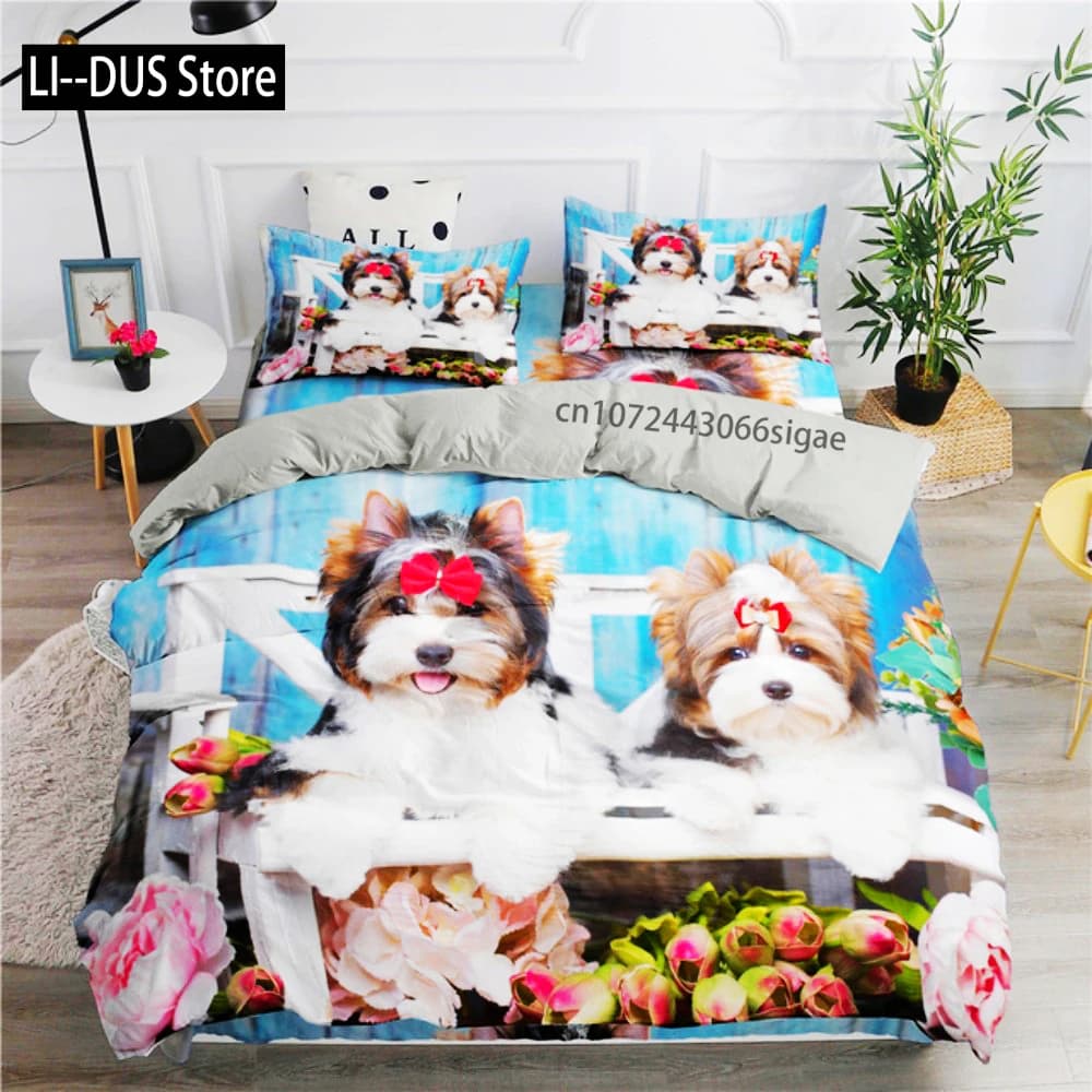 Set di biancheria da letto per cani bianchi carini Set di trapunta per cuccioli adorabili Husky Set copripiumino king size queen size con federa Biancheria da letto per ragazze