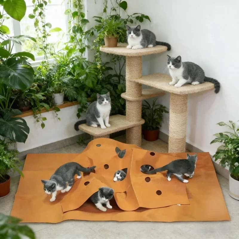 Tappetino per Lettiera Gatti, Tappeto Gioco, Giocattoli per Addestramento Animali Domestici, Tappeto Pieghevole Resistente ai Graffi e ai Morsi per Gatti, Giocattoli per Arrampicata