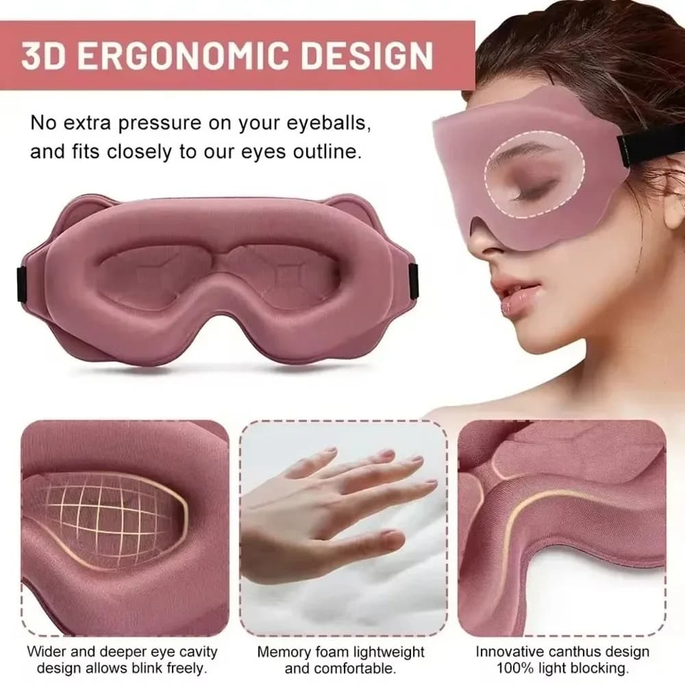 Maschera per Dormire 3D, Blocca la Luce, Maschera per Occhi in Morbida Schiuma Memory, Maschera Facciale, Copri Occhi, Patch per Occhi