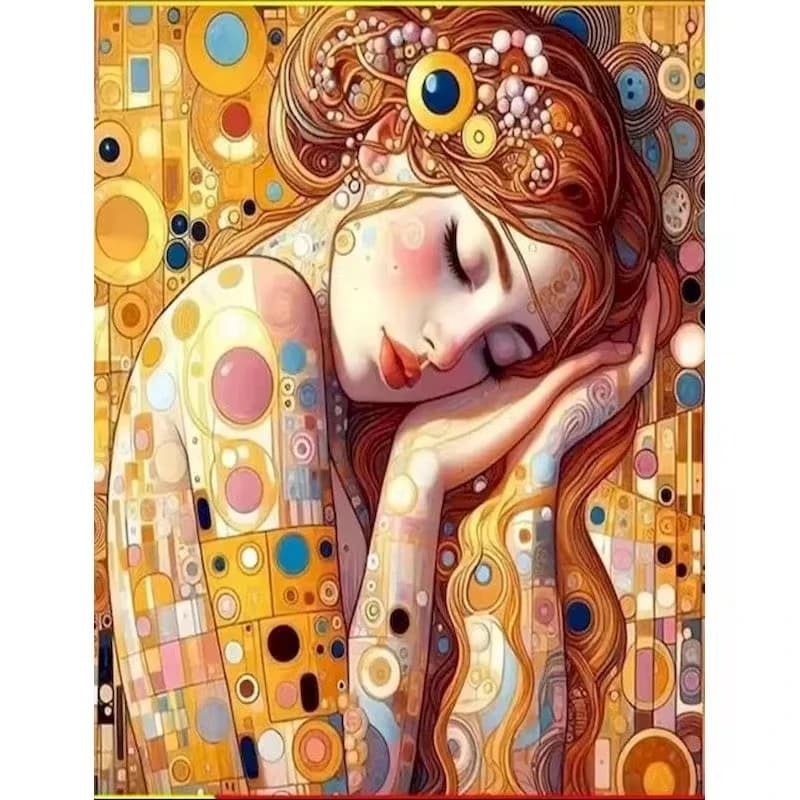 Donna Dormiente - Pittura Diamante, Ricamo a Punto Croce, Mosaico Fatto a Mano, Arte Squisita, Regalo, Decorazione per la Casa