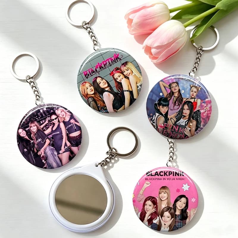 Kpop Blackpink Fashion Key Ring with Mirror for Men Women Pink Band Anime Cartoon Printed Keychain Fans Key Chain Souvenir Gift