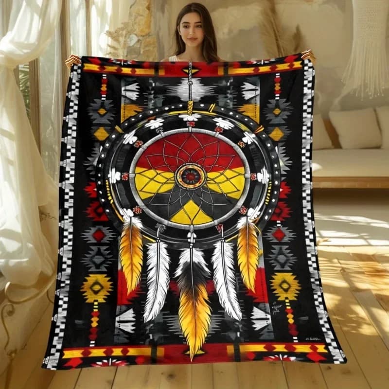 pc Indian Style Dream Catcher Print Blanket Lightweight Flannel Throw with Feather Dreamcatcher Design
