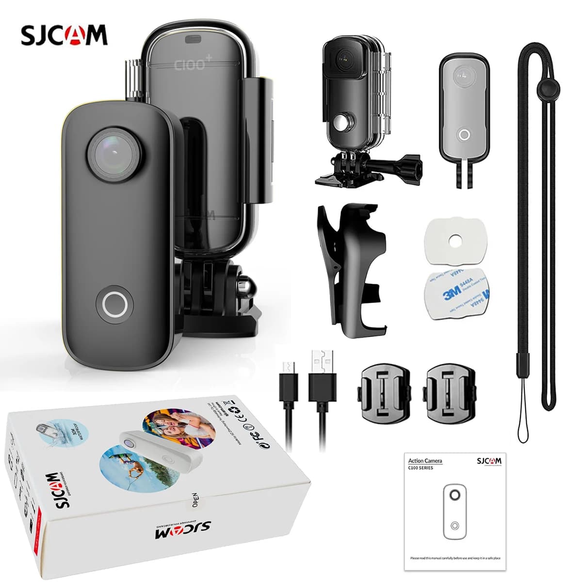 SJCAM C100 + 2.4G WiFi Mini Action Camera 4K 30fps Thumb camera wearable, 30M waterproof, APP control, small kits for Vlog helmets