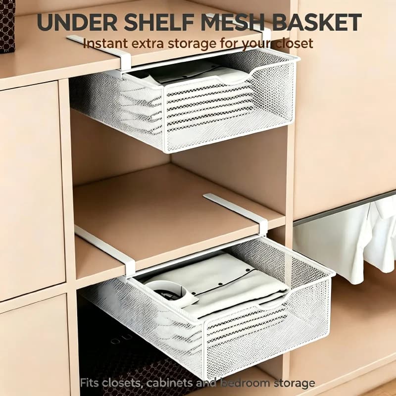 Hanging Closet Drawer Basket Organizer - Pull-Out Shelf for Underwear, Socks and Clothing Storage, Space Saving Design