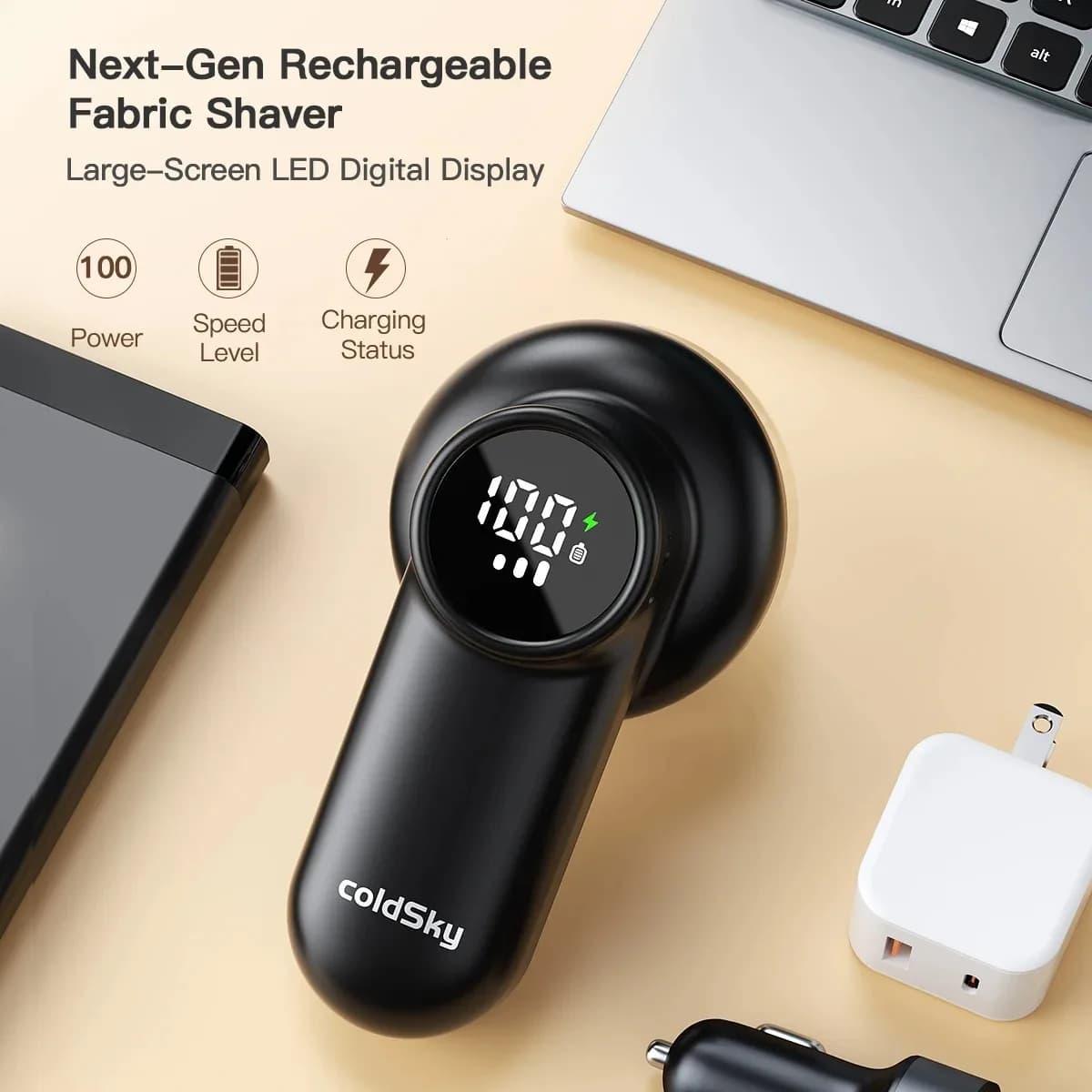 coldSky Portable Rechargeable Electric Lint Remover with Digital Display Clothes Defuzzer Sweater Fabric Shaver Trimmer