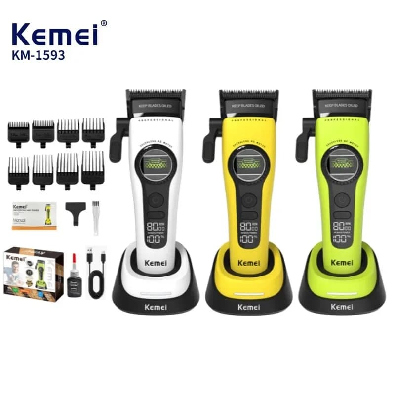 Kemei 1593 1595 Professional Haircut Rechargeable, Electric Trimmer with Brushless Motor to External Roll