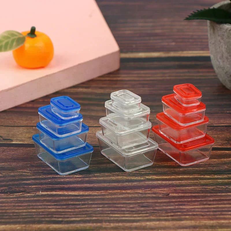 1/12 Dollhouse Mini Fresh Keeping Box Lunch Box Model Kitchen Tableware Decoration 4pcs