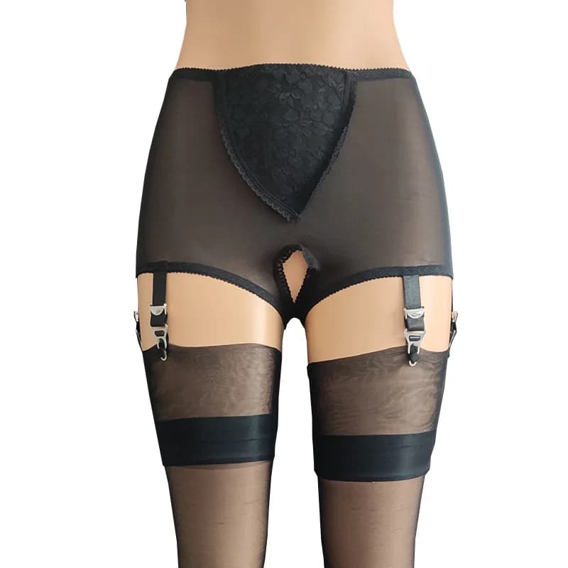 Open Crotch Panty Garter Belt for Stockings Lace Embroidery Sexy Mesh Suspenders Women Crotchless Garters Exotic Lingerie
