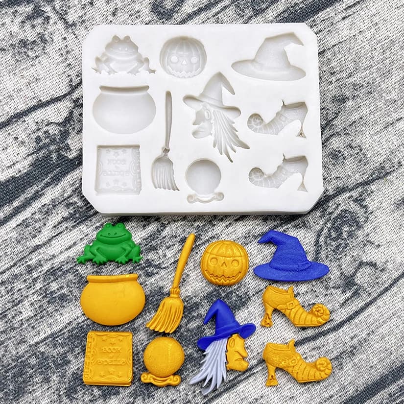 Stampo in Silicone per Cupcake a Forma di Cappello da Strega, Zucca di Halloween e Scopa, Strumenti per Decorazione Torte e Fondente