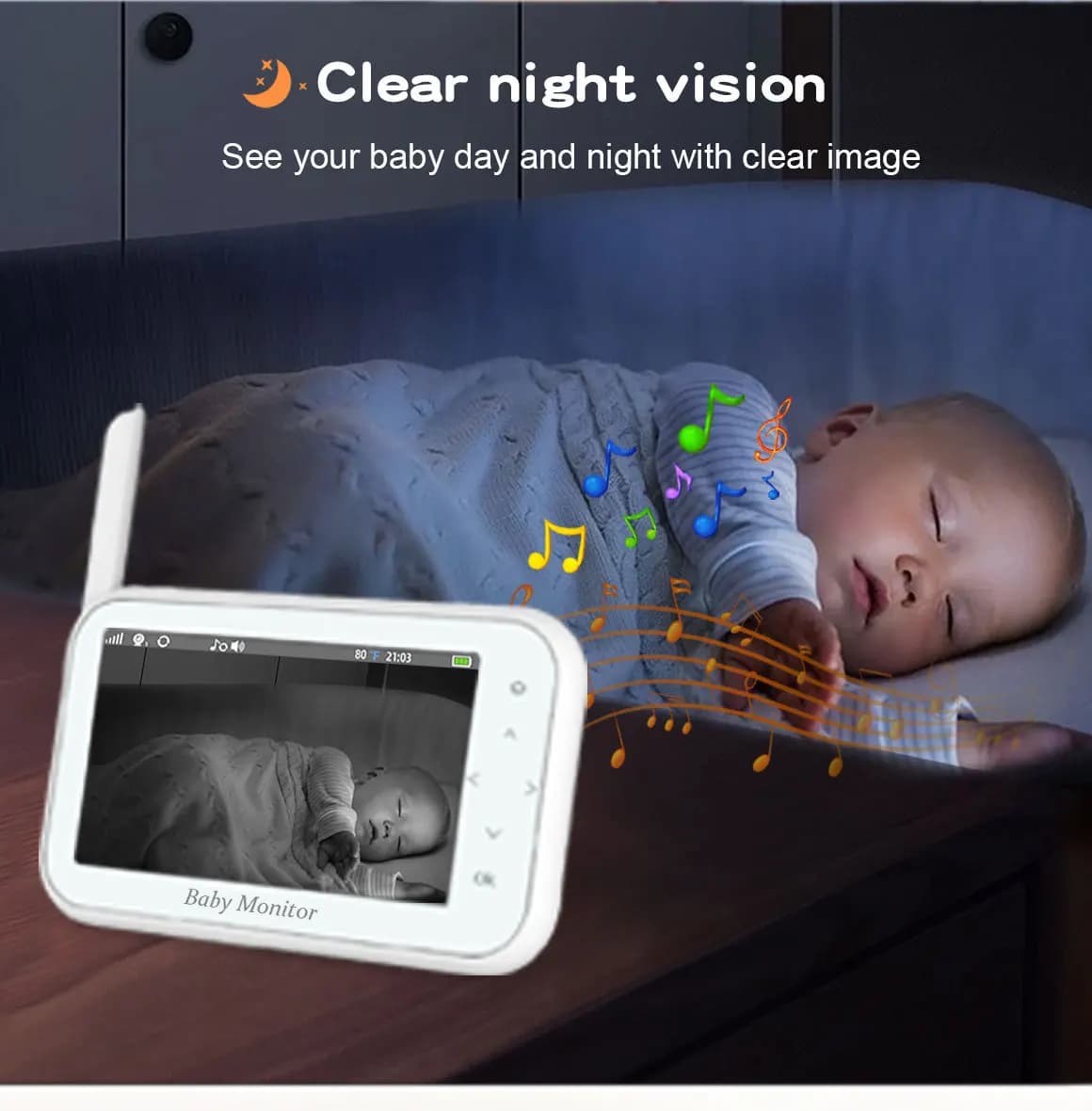 720P Wireless PTZ Baby Monitor Temperature Monitoring 4.5Inch VOX Feeding Remind Intercom BabySistter Nanny Cam CCTV Camera