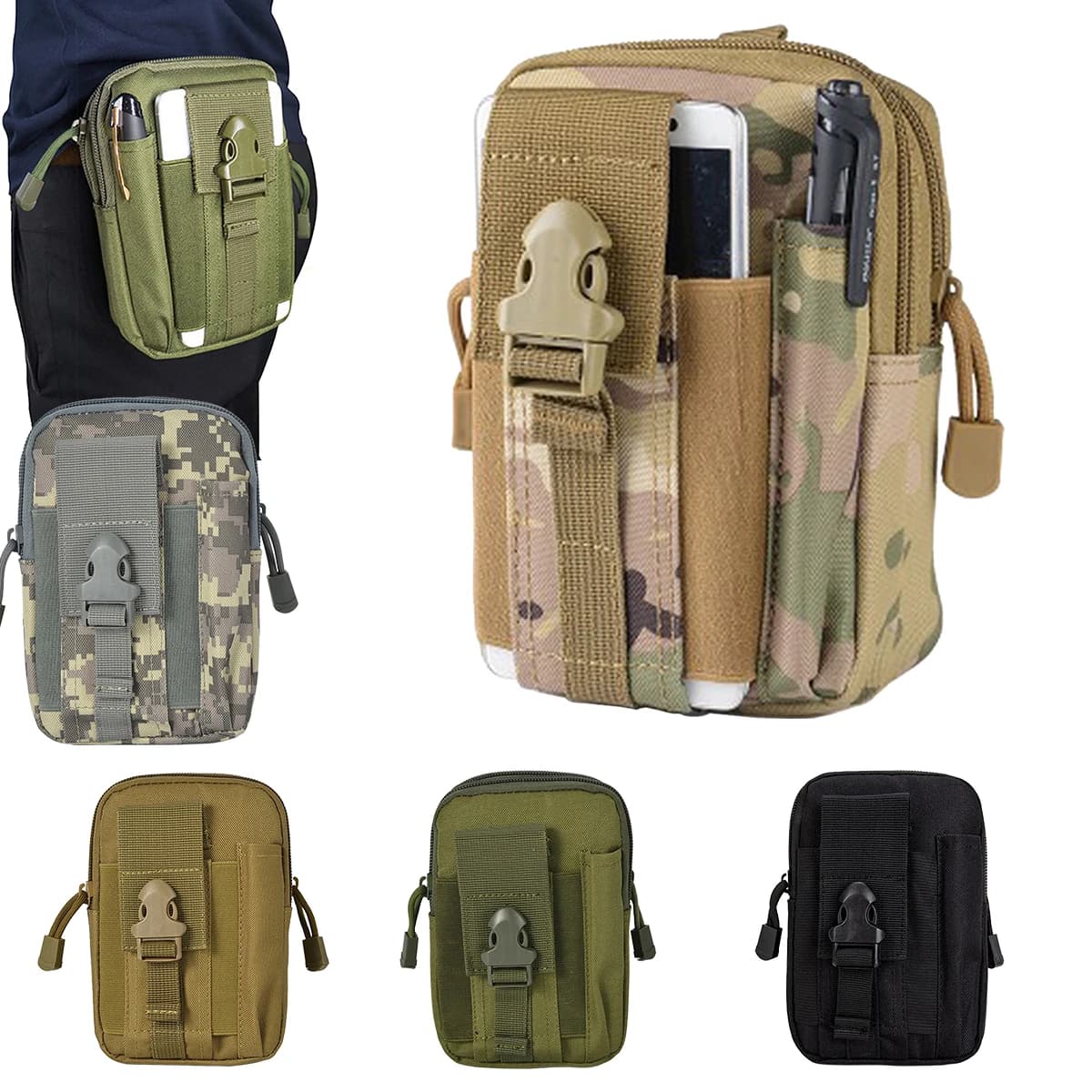 Men's Pocket Survival Tool Bag Molle Pouch Belt Small Pocket Survival Tool Bag for Running Travel Camping Hunt Airsoft