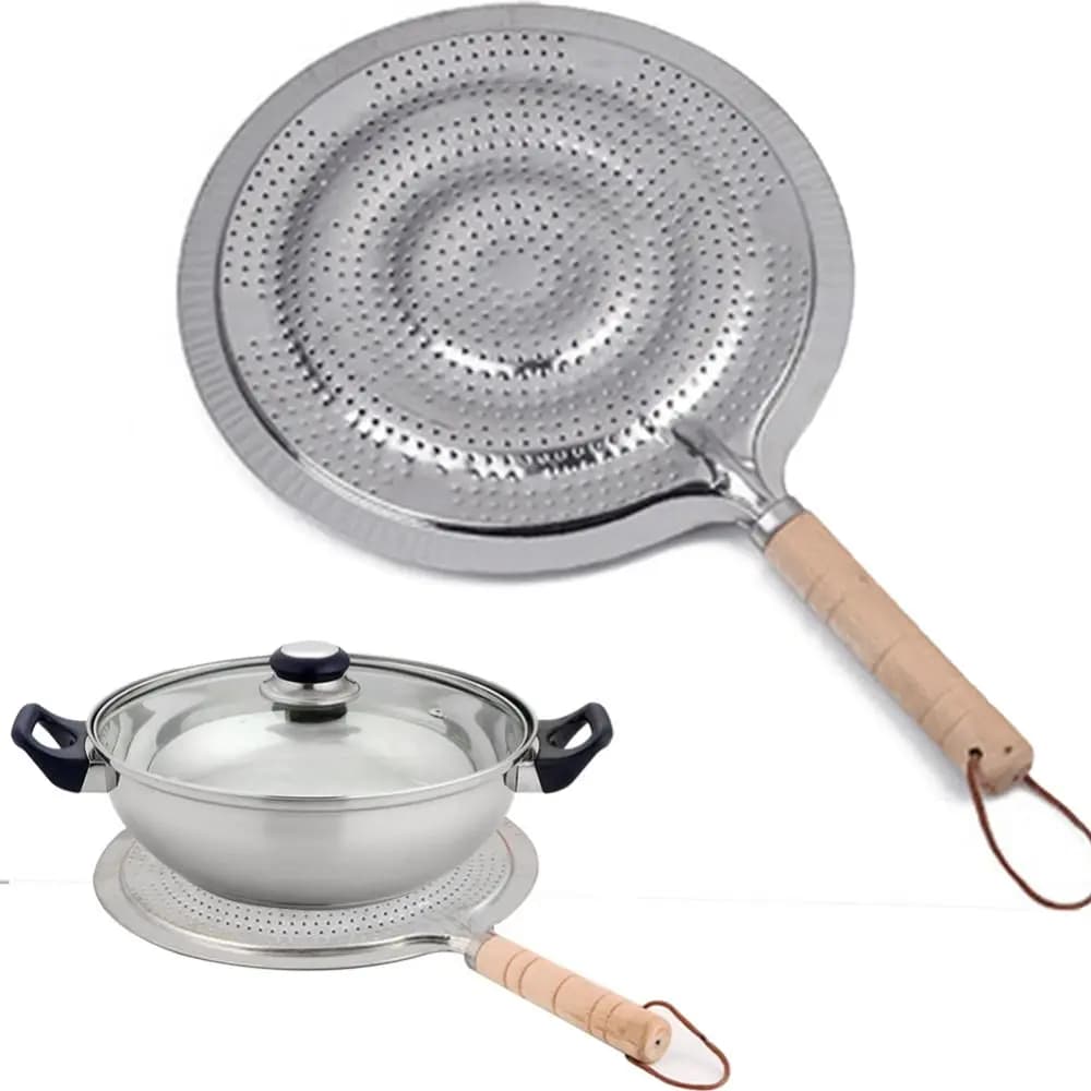 Metal 21cm Cook Ring Heat Insulating Mats Wooden Handle Kitchen Utensils Heat Diffuser Gas/Electric/Induction Cooker