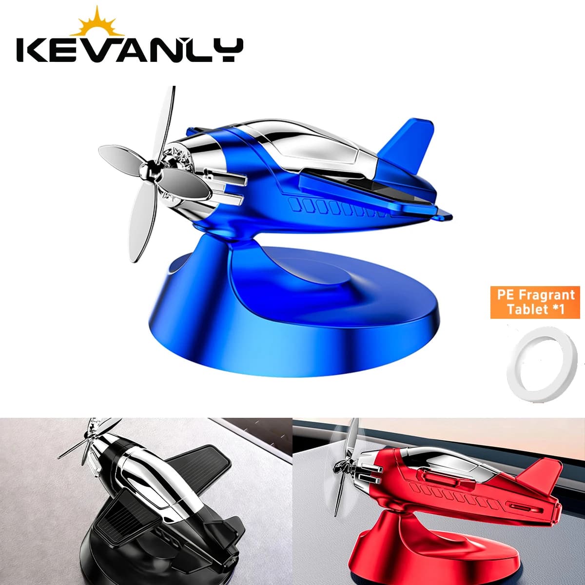 Ornaments for Solar Energy Cars in Helicopter and Air Shape, Rotants, for Central Console and Dashboard, with PE Perfume Pads