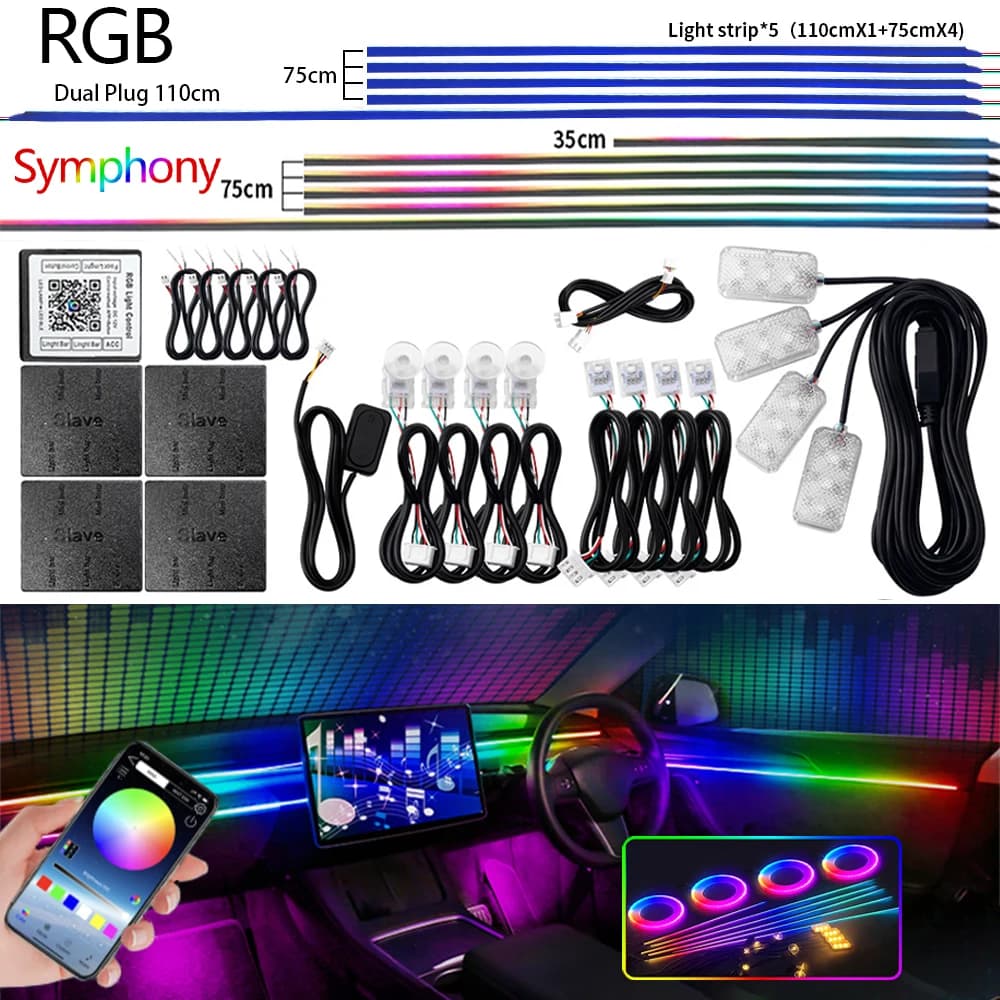 Universal environmental light for RGB 64 213 color acrylic strips Symphony Streamer interior decoration of dashboard atmospheric lamp