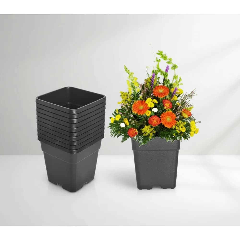 Confezione da 10 vasi da giardino quadrati in plastica da 5 galloni per piante da interno ed esterne, fiori, ortaggi, piantine