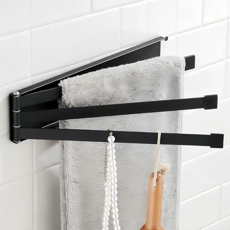 Swivel Kitchen Towel Rack,,3-Arm, 24cm Small Foldable Rotating Towel Bar Rod, Space Saving Wall Mounted Holder, Stainless Steel