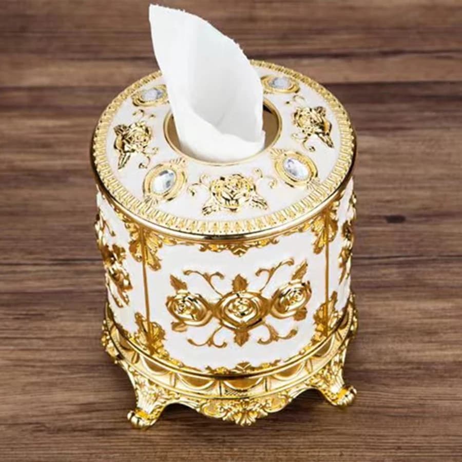 Scatola per fazzoletti circolari in stile europeo da 1 pezzo, barile di carta multifunzionale, decorazione creativa da tavolo, decorazione e scatola di immagazzinaggio